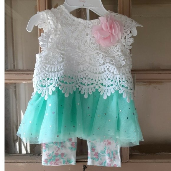 Baby Girls Little Lass Lace & Tulle Top & Floral Capri Size 3/6 6/9 12 18 24 mo